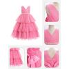 imageIDOPIP Flower Girls Tulle VNeck Bowknot Dress for Kids Long A Line Wedding Pageant Dresses Princess Birthday Party Ball GownPink
