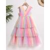imageIDOPIP Flower Girls Tulle VNeck Bowknot Dress for Kids Long A Line Wedding Pageant Dresses Princess Birthday Party Ball GownPink Rainbow
