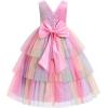 imageIDOPIP Flower Girls Tulle VNeck Bowknot Dress for Kids Long A Line Wedding Pageant Dresses Princess Birthday Party Ball GownPink Rainbow