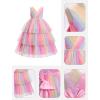imageIDOPIP Flower Girls Tulle VNeck Bowknot Dress for Kids Long A Line Wedding Pageant Dresses Princess Birthday Party Ball GownPink Rainbow