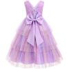 imageIDOPIP Flower Girls Tulle VNeck Bowknot Dress for Kids Long A Line Wedding Pageant Dresses Princess Birthday Party Ball GownPurple