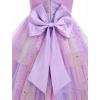 imageIDOPIP Flower Girls Tulle VNeck Bowknot Dress for Kids Long A Line Wedding Pageant Dresses Princess Birthday Party Ball GownPurple