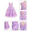 imageIDOPIP Flower Girls Tulle VNeck Bowknot Dress for Kids Long A Line Wedding Pageant Dresses Princess Birthday Party Ball GownPurple