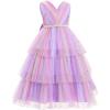 imageIDOPIP Flower Girls Tulle VNeck Bowknot Dress for Kids Long A Line Wedding Pageant Dresses Princess Birthday Party Ball GownPurple