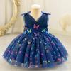 imageIDOPIP Toddler Baby Girls Shiny Butterfly Tutu Dress Princess Birthday Party Pageant Flower Girl Wedding VBackless DressesNavy Blue  Shiny