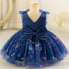 imageIDOPIP Toddler Baby Girls Shiny Butterfly Tutu Dress Princess Birthday Party Pageant Flower Girl Wedding VBackless DressesNavy Blue  Shiny