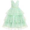 imageIDOPIP Flower Girls Tulle VNeck Bowknot Dress for Kids Long A Line Wedding Pageant Dresses Princess Birthday Party Ball GownGreen