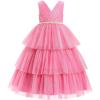 imageIDOPIP Flower Girls Tulle VNeck Bowknot Dress for Kids Long A Line Wedding Pageant Dresses Princess Birthday Party Ball GownPink