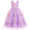 imageIDOPIP Flower Girls Tulle VNeck Bowknot Dress for Kids Long A Line Wedding Pageant Dresses Princess Birthday Party Ball GownPurple