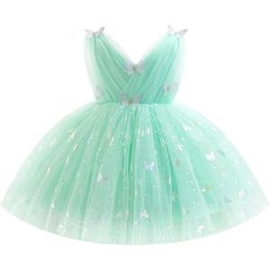 imageIDOPIP Toddler Baby Girls Shiny Butterfly Tutu Dress Princess Birthday Party Pageant Flower Girl Wedding VBackless DressesAqua