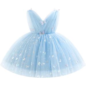 imageIDOPIP Toddler Baby Girls Shiny Butterfly Tutu Dress Princess Birthday Party Pageant Flower Girl Wedding VBackless DressesBlue