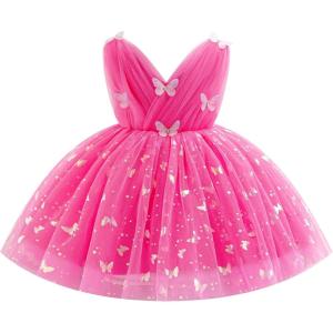 imageIDOPIP Toddler Baby Girls Shiny Butterfly Tutu Dress Princess Birthday Party Pageant Flower Girl Wedding VBackless DressesHot Pink