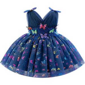 imageIDOPIP Toddler Baby Girls Shiny Butterfly Tutu Dress Princess Birthday Party Pageant Flower Girl Wedding VBackless DressesNavy Blue  Shiny