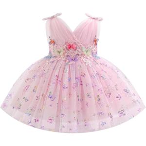 imageIDOPIP Toddler Baby Girls Shiny Butterfly Tutu Dress Princess Birthday Party Pageant Flower Girl Wedding VBackless DressesPink  Shiny