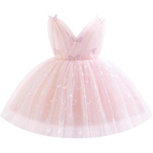 imageIDOPIP Toddler Baby Girls Shiny Butterfly Tutu Dress Princess Birthday Party Pageant Flower Girl Wedding VBackless DressesPink
