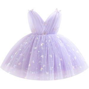 imageIDOPIP Toddler Baby Girls Shiny Butterfly Tutu Dress Princess Birthday Party Pageant Flower Girl Wedding VBackless DressesPurple