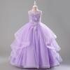 imageIDOPIP Sequin Flower Girl Dress for Wedding Pageant Tulle Ball Gown Prom Kids Princess Birthday Party Bridesmaid Maxi DressesPurple
