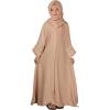 imageIDOPIP Muslim Dress for Girls Islamic Prayer Abaya Long Sleeve Cardigan Kaftan Robe Dresses with Hijab Ramadan Dubai OutfitsChampagne