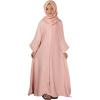 imageIDOPIP Muslim Dress for Girls Islamic Prayer Abaya Long Sleeve Cardigan Kaftan Robe Dresses with Hijab Ramadan Dubai OutfitsPink