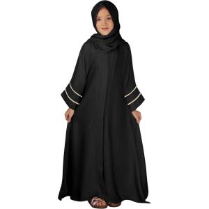 imageIDOPIP Muslim Dress for Girls Islamic Prayer Abaya Long Sleeve Cardigan Kaftan Robe Dresses with Hijab Ramadan Dubai OutfitsBlack
