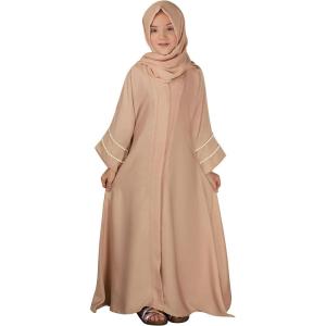 imageIDOPIP Muslim Dress for Girls Islamic Prayer Abaya Long Sleeve Cardigan Kaftan Robe Dresses with Hijab Ramadan Dubai OutfitsChampagne