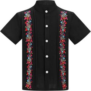 imageIDOPIP Mexican Shirts for Boys Guayabera Shirts Traditional Embroidered Mexico Shirt Kids Short Sleeve Button Down TShirtsBlack