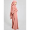 imageIDOPIP Muslim Dress for Girls Islamic Prayer Abaya Long Sleeve Chiffon Kaftan Robe Dresses with Hijab Ramadan Dubai OutfitsPink