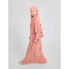 imageIDOPIP Muslim Dress for Girls Islamic Prayer Abaya Long Sleeve Chiffon Kaftan Robe Dresses with Hijab Ramadan Dubai OutfitsPink