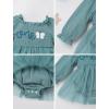 imageIDOPIP Baby Girls Strawberry Butterfly 1st Birthday Outfit Berry One Romper Smocked Ruffle Tutu Dress with Headband ClothesPeacock Blue