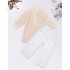 imageIDOPIP Muslim Baby Boys Outfits Embroidered Ramadan Eid Thobe Robe with Pants Long Sleeve Arabic Islamic Kaftan Abaya ClothesApricot  White