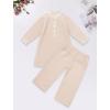 imageIDOPIP Muslim Baby Boys Outfits Embroidered Ramadan Eid Thobe Robe with Pants Long Sleeve Arabic Islamic Kaftan Abaya ClothesApricot