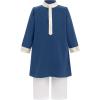 imageIDOPIP Muslim Baby Boys Outfits Embroidered Ramadan Eid Thobe Robe with Pants Long Sleeve Arabic Islamic Kaftan Abaya ClothesNavy Blue  White