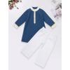 imageIDOPIP Muslim Baby Boys Outfits Embroidered Ramadan Eid Thobe Robe with Pants Long Sleeve Arabic Islamic Kaftan Abaya ClothesNavy Blue  White