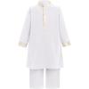 imageIDOPIP Muslim Baby Boys Outfits Embroidered Ramadan Eid Thobe Robe with Pants Long Sleeve Arabic Islamic Kaftan Abaya ClothesWhite