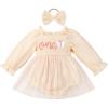 imageIDOPIP Baby Girls Strawberry Butterfly 1st Birthday Outfit Berry One Romper Smocked Ruffle Tutu Dress with Headband ClothesApricot