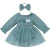 imageIDOPIP Baby Girls Strawberry Butterfly 1st Birthday Outfit Berry One Romper Smocked Ruffle Tutu Dress with Headband ClothesPeacock Blue