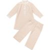 imageIDOPIP Muslim Baby Boys Outfits Embroidered Ramadan Eid Thobe Robe with Pants Long Sleeve Arabic Islamic Kaftan Abaya ClothesApricot