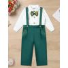 imageIDOPIP Baptism Christening Outfits for Boys Toddler Baby Wedding Birthday Outfit Gentleman Bowtie Shirt Suspenders Pants SuitGreen