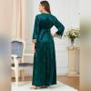 imageIDOPIP Muslim Women Velvet Dress Embroidery Abayas Long Sleeve VNeck Moroccan Maxi Kaftan Dubai Robe Arabic Islamic ClothingDark Green
