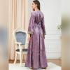 imageIDOPIP Muslim Women Velvet Dress Embroidery Abayas Long Sleeve VNeck Moroccan Maxi Kaftan Dubai Robe Arabic Islamic ClothingLight Purple