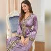imageIDOPIP Muslim Women Velvet Dress Embroidery Abayas Long Sleeve VNeck Moroccan Maxi Kaftan Dubai Robe Arabic Islamic ClothingLight Purple