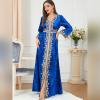 imageIDOPIP Muslim Women Velvet Dress Embroidery Abayas Long Sleeve VNeck Moroccan Maxi Kaftan Dubai Robe Arabic Islamic ClothingRoyal Blue