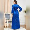 imageIDOPIP Muslim Women Velvet Dress Embroidery Abayas Long Sleeve VNeck Moroccan Maxi Kaftan Dubai Robe Arabic Islamic ClothingRoyal Blue