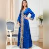 imageIDOPIP Muslim Women Velvet Dress Embroidery Abayas Long Sleeve VNeck Moroccan Maxi Kaftan Dubai Robe Arabic Islamic ClothingRoyal Blue