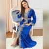 imageIDOPIP Muslim Women Velvet Dress Embroidery Abayas Long Sleeve VNeck Moroccan Maxi Kaftan Dubai Robe Arabic Islamic ClothingRoyal Blue