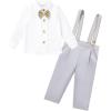 imageIDOPIP Baptism Christening Outfits for Boys Toddler Baby Wedding Birthday Outfit Gentleman Bowtie Shirt Suspenders Pants SuitGray