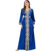 imageIDOPIP Muslim Women Velvet Dress Embroidery Abayas Long Sleeve VNeck Moroccan Maxi Kaftan Dubai Robe Arabic Islamic ClothingRoyal Blue