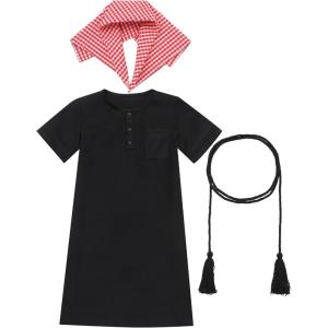 imageIDOPIP Muslim Baby Boys Ramadan Eid Outfit Kaftan Thobe Arabic Islamic Abaya Dubai Robe Prayer Clothes with Head Scarf  RopeBlack  Red