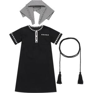 imageIDOPIP Muslim Baby Boys Ramadan Eid Outfit Kaftan Thobe Arabic Islamic Abaya Dubai Robe Prayer Clothes with Head Scarf  RopeBlack