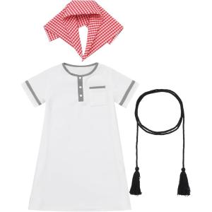 imageIDOPIP Muslim Baby Boys Ramadan Eid Outfit Kaftan Thobe Arabic Islamic Abaya Dubai Robe Prayer Clothes with Head Scarf  RopeWhite  Red